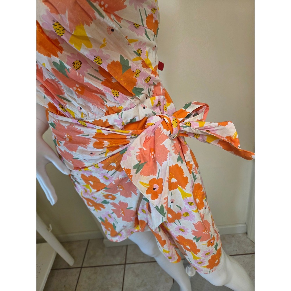 One and Only Collective Floral One Shoulder Wrap‎ Mini Dress Orange Pink L - Picture 6 of 12